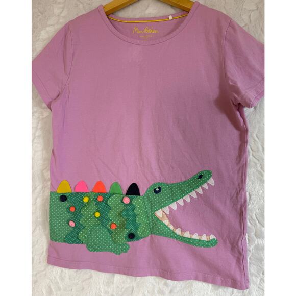 Mini Boden 3D Alligator Appliqué Pom Pom Embroidered T-Shirt Pink Girls 11-12 - Picture 5 of 9